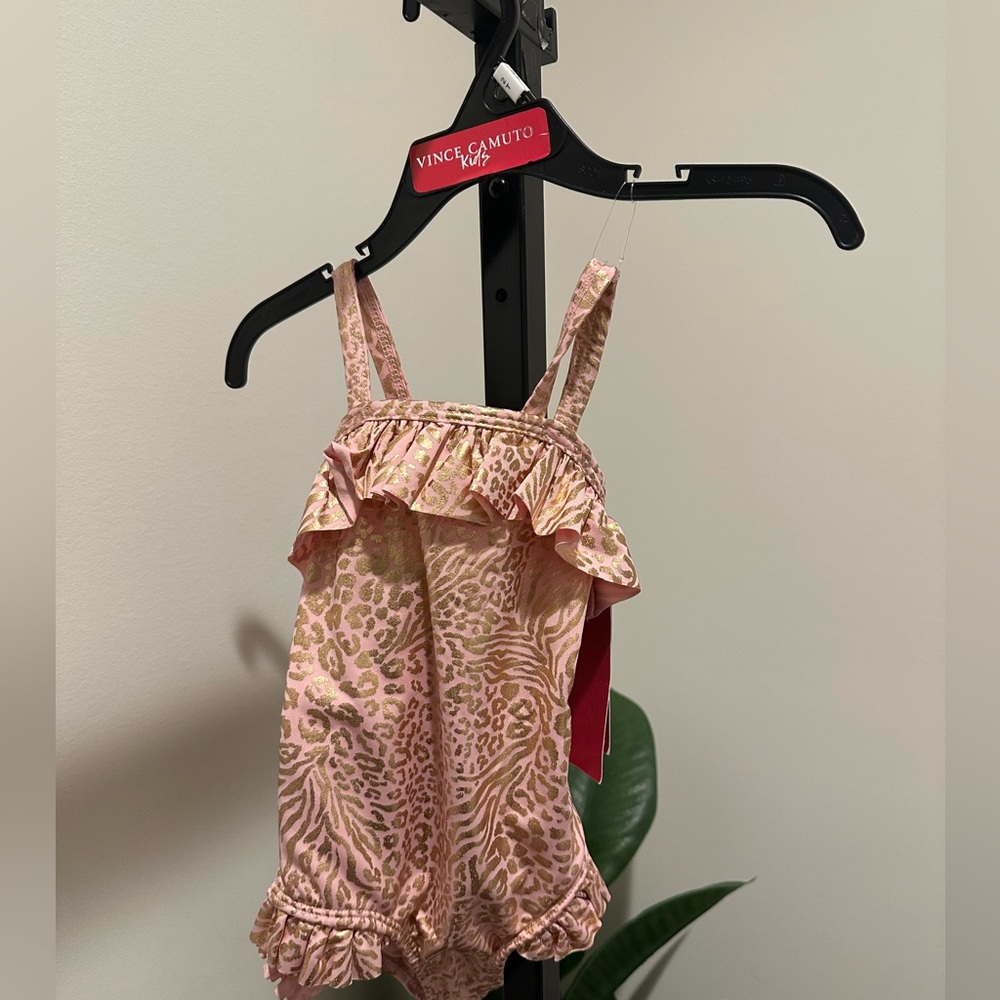 Vince Camuto Kids Pink and Gold Animal Print one Piece Swimsuit